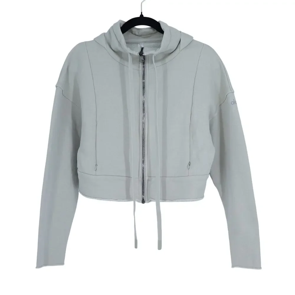 Alo Cruiser Hoodie Sweatshirt Cropped Full Zip Light Sage French Terry Women's S